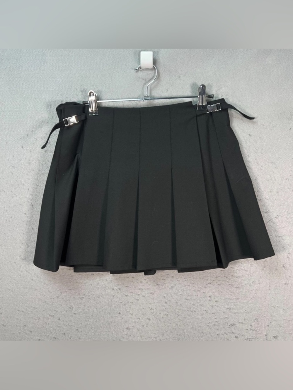 Zara Black Pleated Mini Skirt with Side Buckle Accents